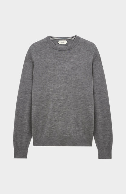 Men's Crew Neck Extra Fine Merino Wool Jumper In Grey Melange
