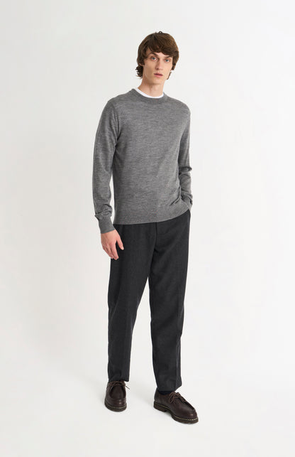 Men's Crew Neck Extra Fine Merino Wool Jumper In Grey Melange