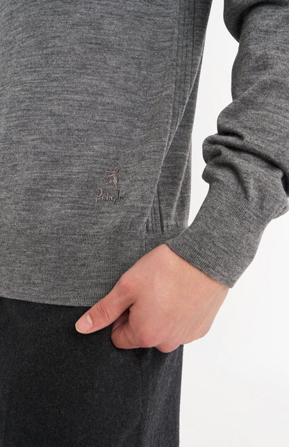 Men's Crew Neck Extra Fine Merino Wool Jumper In Grey Melange