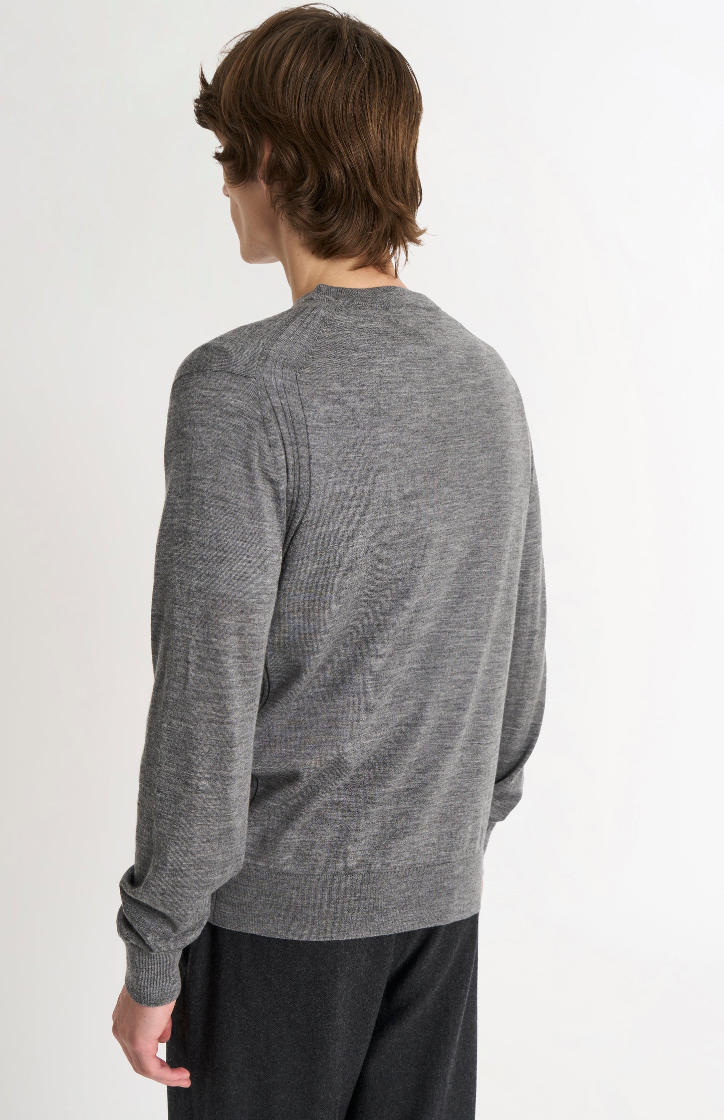 Men's Crew Neck Extra Fine Merino Wool Jumper In Grey Melange