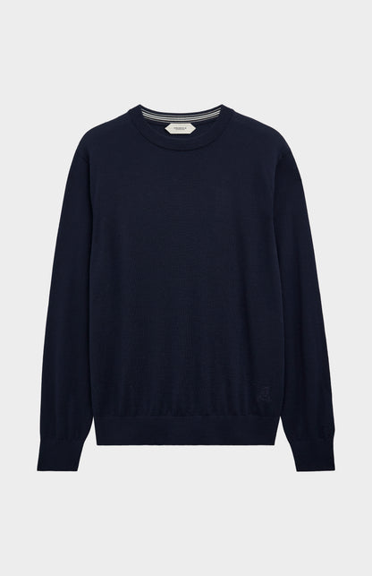 Men's Crew Neck Extra Fine Merino Wool Jumper In Navy Blue