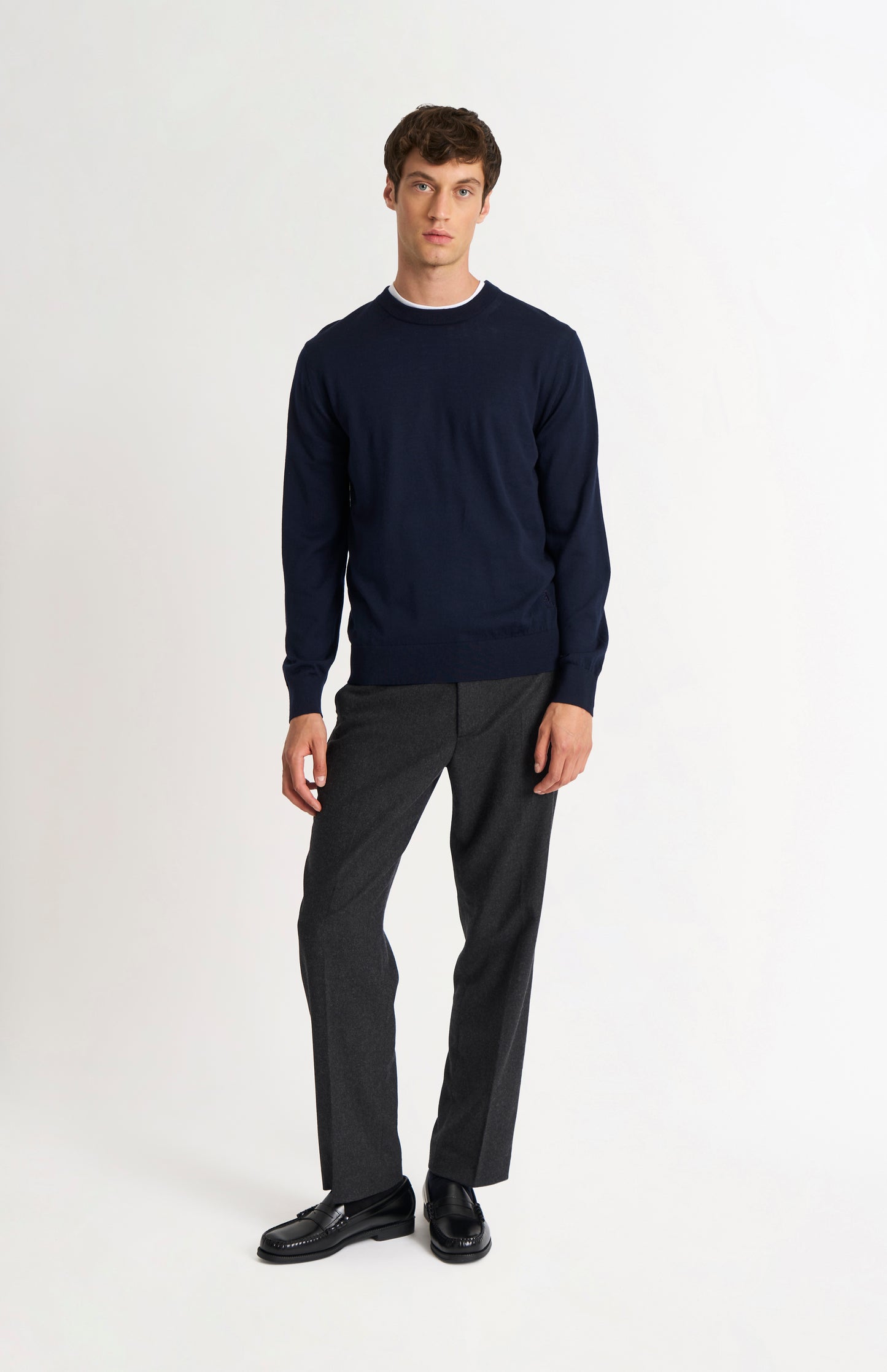Men's Crew Neck Extra Fine Merino Wool Jumper In Navy Blue