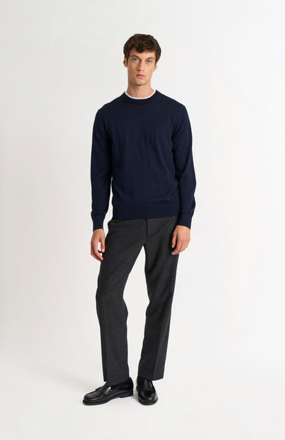 Men's Crew Neck Extra Fine Merino Wool Jumper In Navy Blue
