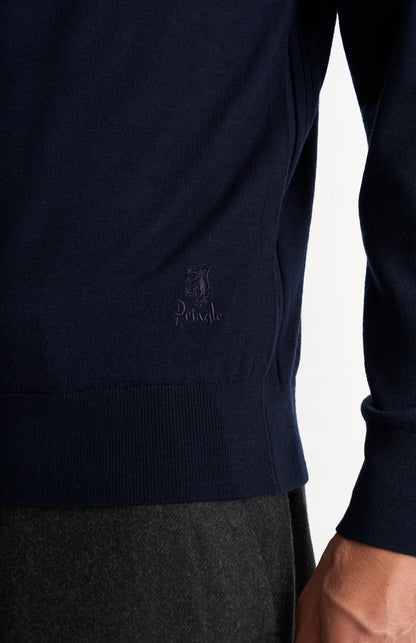 Men's Crew Neck Extra Fine Merino Wool Jumper In Navy Blue
