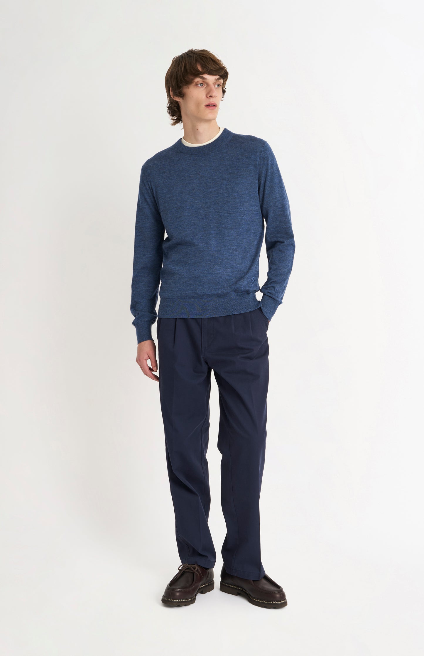 Men's Crew Neck Extra Fine Merino Wool Jumper In Blue
