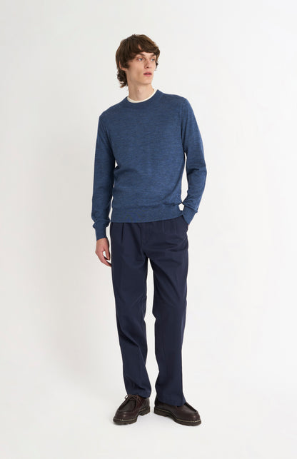 Men's Crew Neck Extra Fine Merino Wool Jumper In Blue