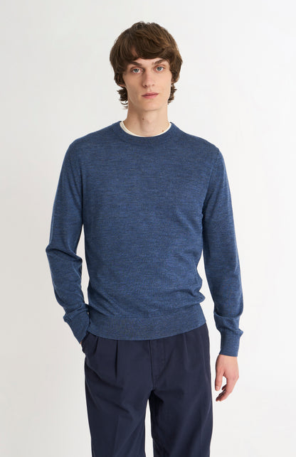 Men's Crew Neck Extra Fine Merino Wool Jumper In Blue