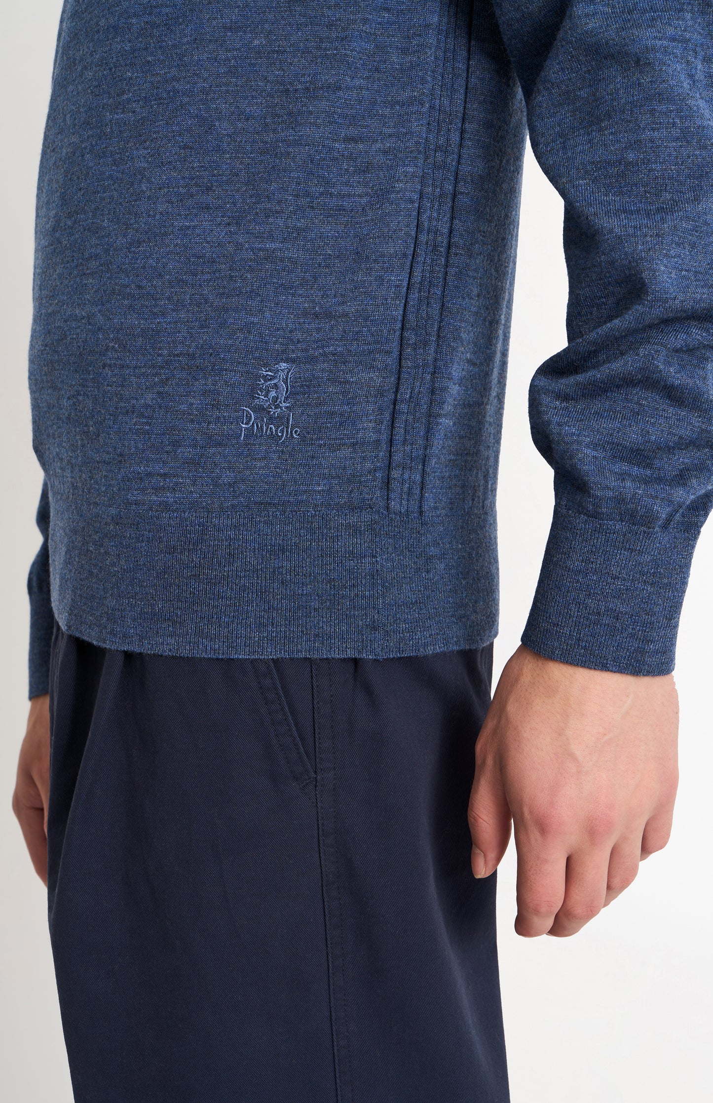 Men's Crew Neck Extra Fine Merino Wool Jumper In Blue