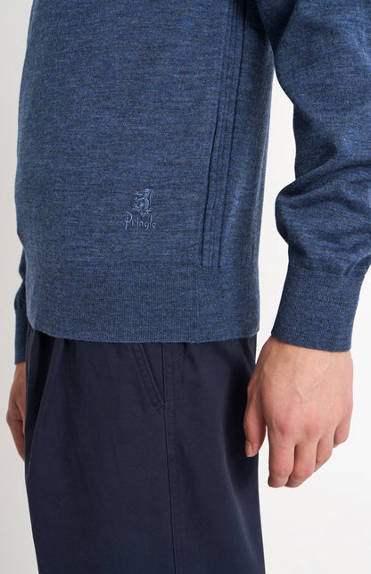 Men's Crew Neck Extra Fine Merino Wool Jumper In Blue