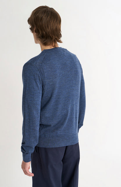 Men's Crew Neck Extra Fine Merino Wool Jumper In Blue