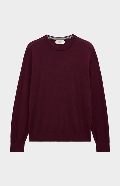 Men's Crew Neck Extra Fine Merino Wool Jumper In Burgundy