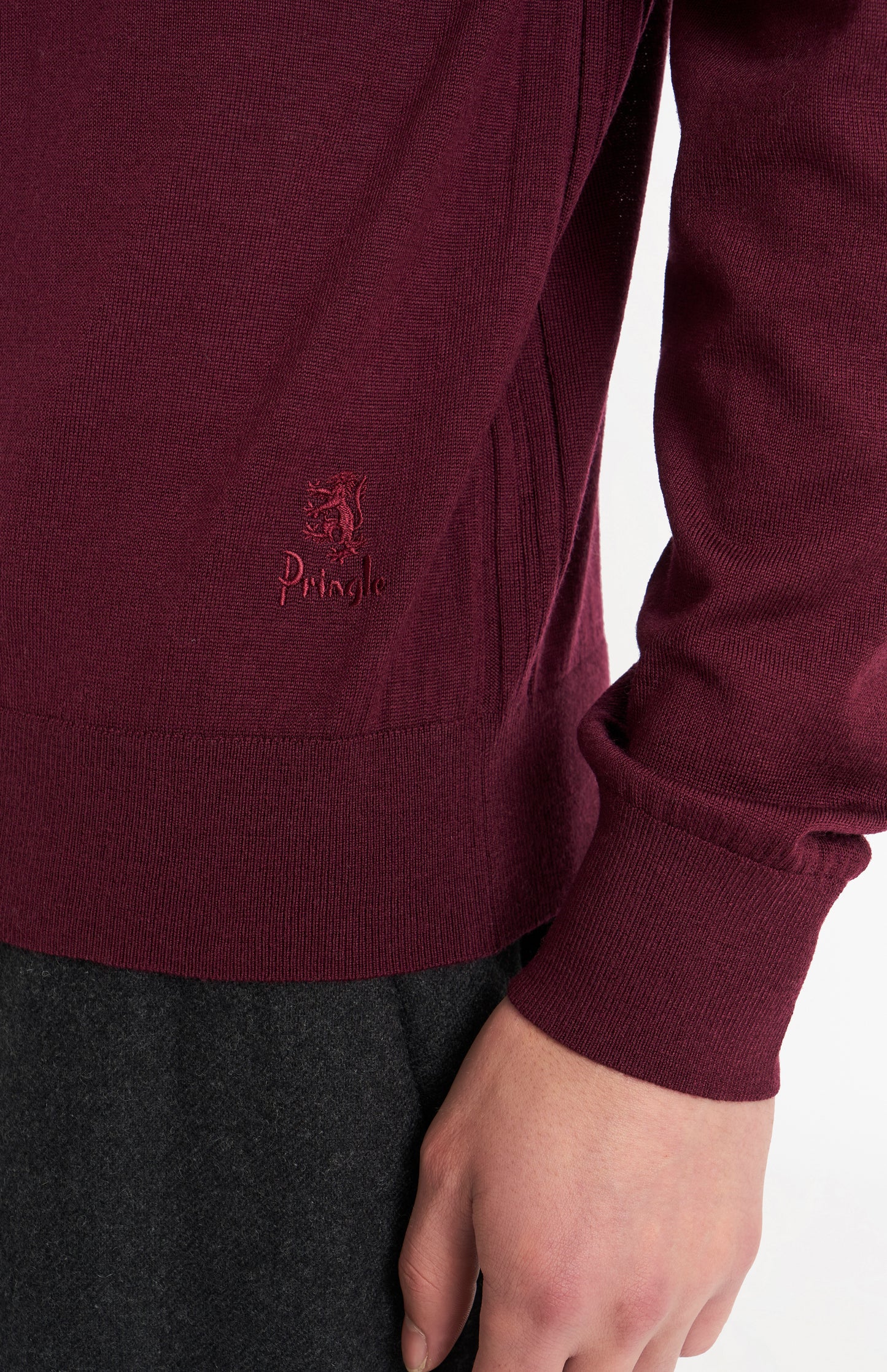 Men's Crew Neck Extra Fine Merino Wool Jumper In Burgundy