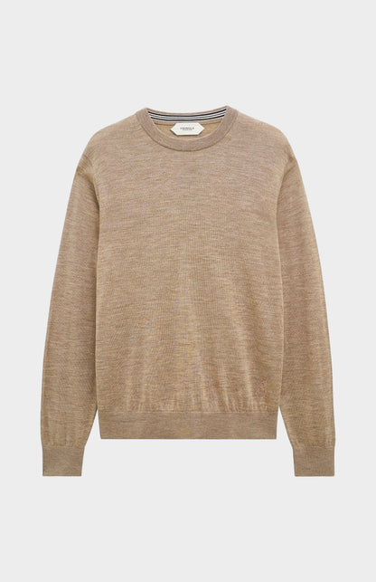 Men's Crew Neck Extra Fine Merino Wool Jumper In Mushroom