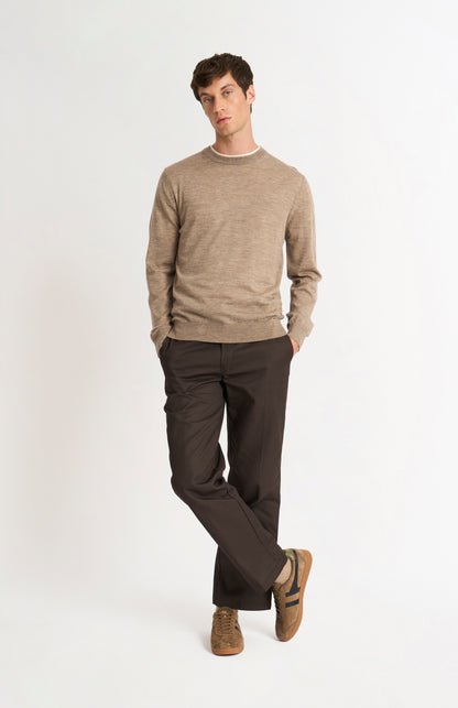 Men's Crew Neck Extra Fine Merino Wool Jumper In Mushroom