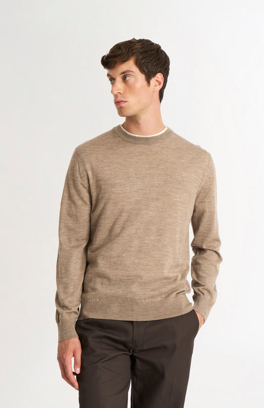 Men's Crew Neck Extra Fine Merino Wool Jumper In Mushroom
