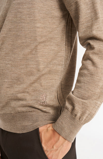 Men's Crew Neck Extra Fine Merino Wool Jumper In Mushroom