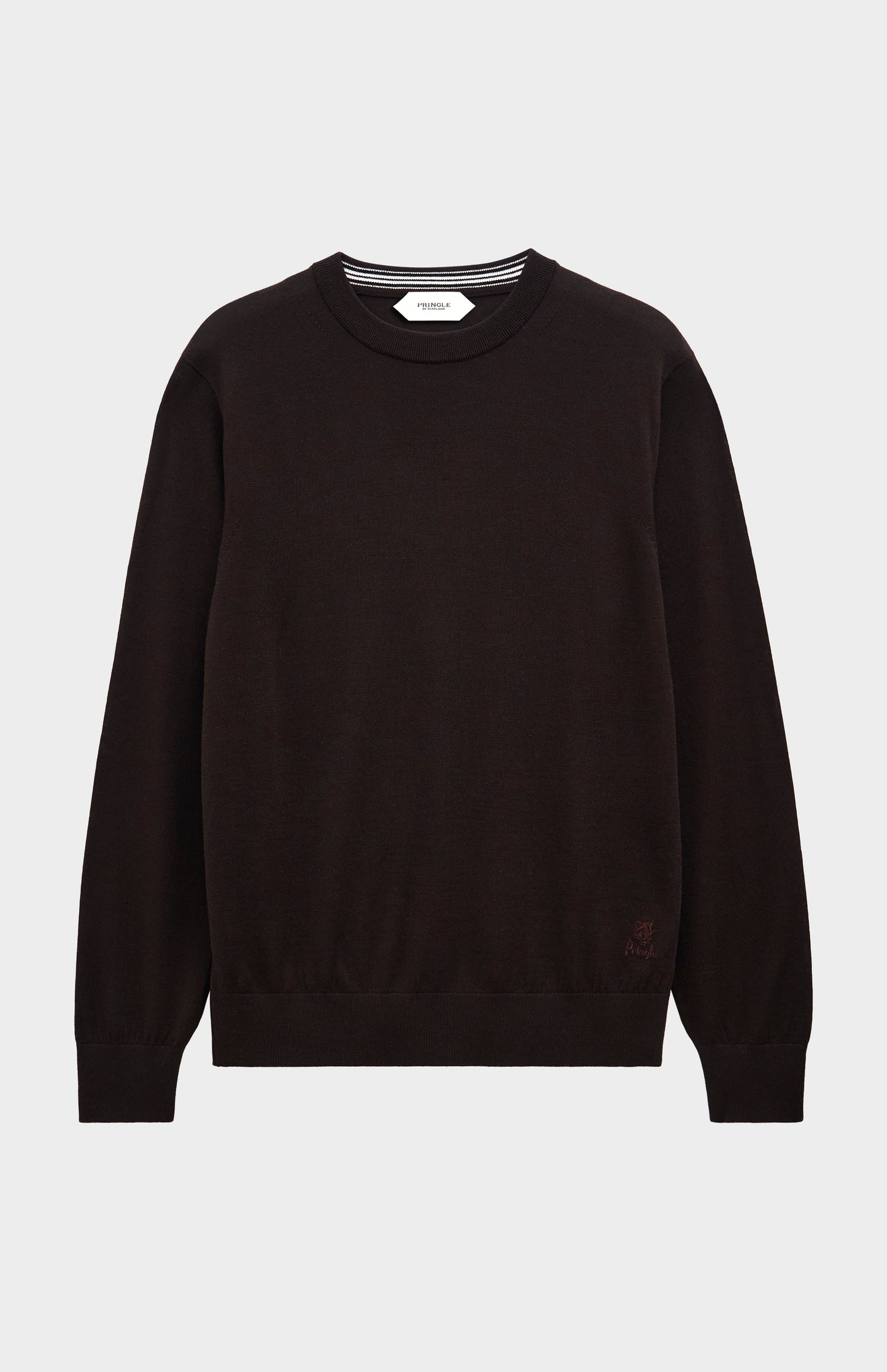 Men's Crew Neck Extra Fine Merino Wool Jumper In Dark Brown