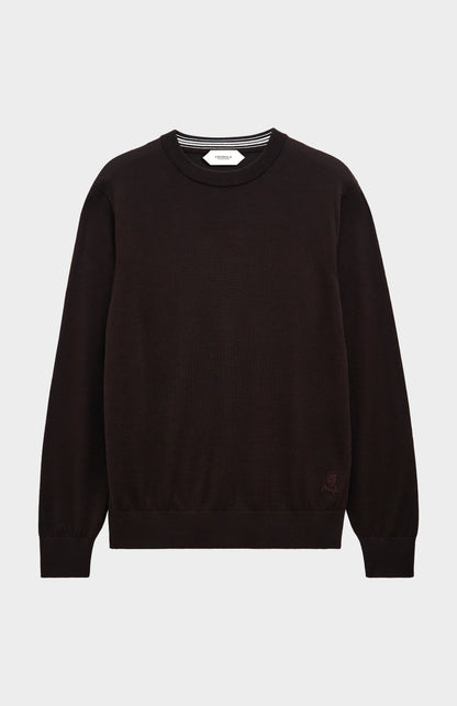 Men's Crew Neck Extra Fine Merino Wool Jumper In Dark Brown