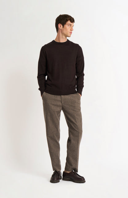 Men's Crew Neck Extra Fine Merino Wool Jumper In Dark Brown