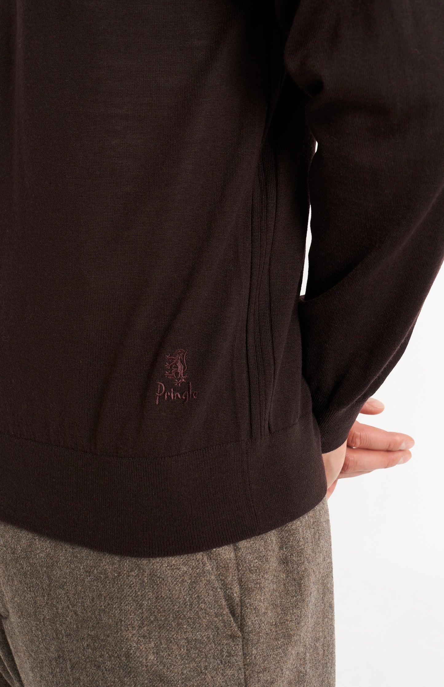 Men's Crew Neck Extra Fine Merino Wool Jumper In Dark Brown