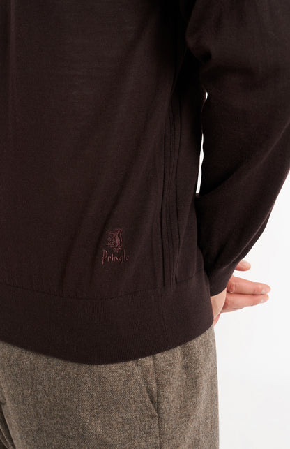 Men's Crew Neck Extra Fine Merino Wool Jumper In Dark Brown