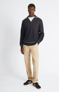 Pringle of Scotland Men's Merino Half Zip Sweater In Charcoal on model full length