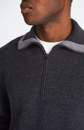 Pringle of Scotland Men's Merino Half Zip Sweater In Charcoal showing zip detail