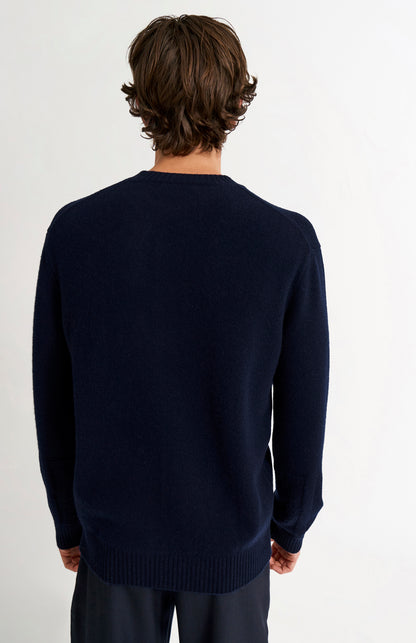 Pringle of Scotland Men's Round Neck Cashmere Jumper In Navy Melange rear view