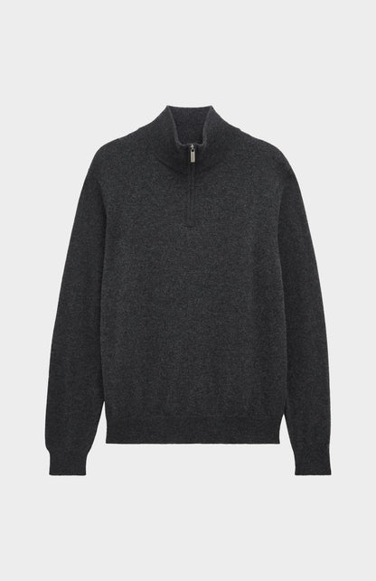Men's Classic Qtr Zip Cashmere Jumper In Charcoal Melange