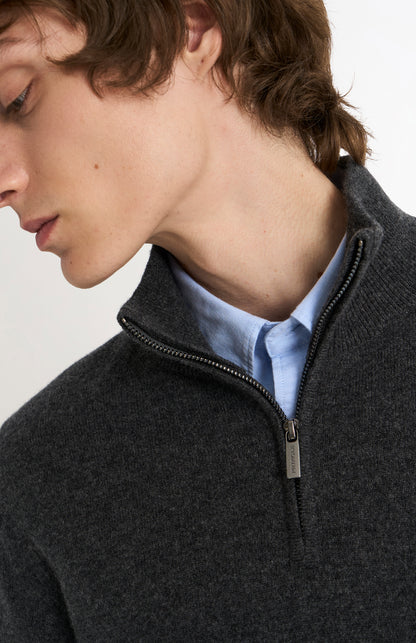 Men's Classic Qtr Zip Cashmere Jumper In Charcoal Melange