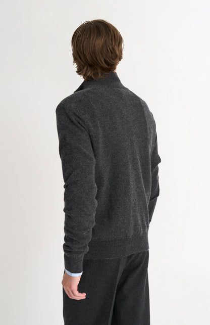 Men's Classic Qtr Zip Cashmere Jumper In Charcoal Melange