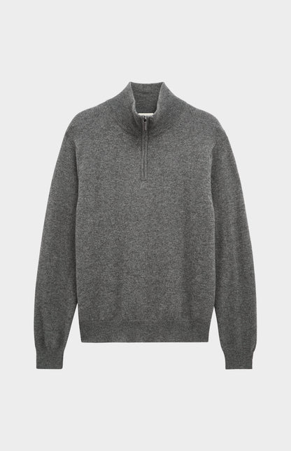 Men's Classic Qtr Zip Cashmere Jumper In Light Grey Melange