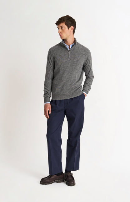 Men's Classic Qtr Zip Cashmere Jumper In Light Grey Melange