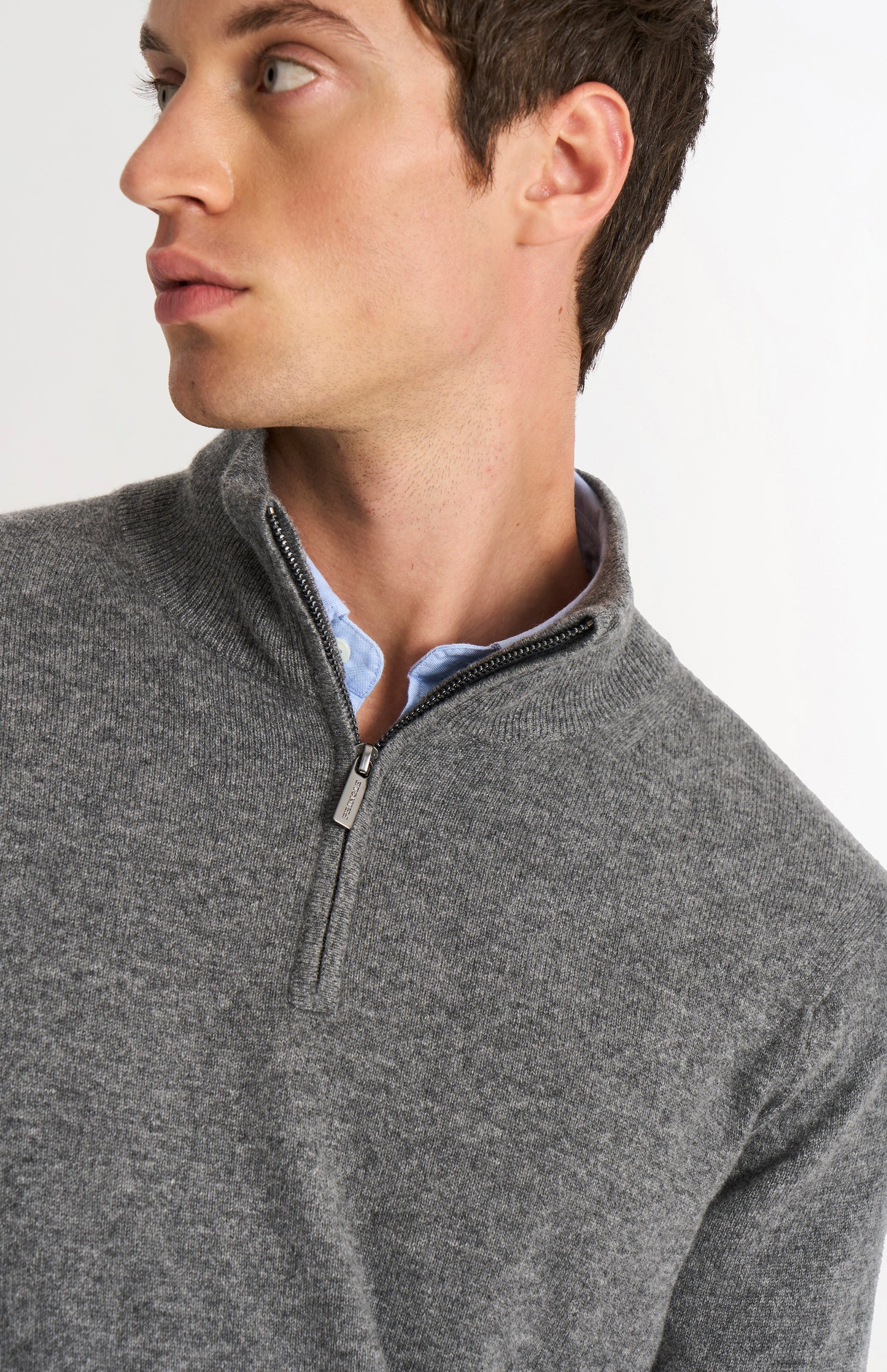 Men's Classic Qtr Zip Cashmere Jumper In Light Grey Melange