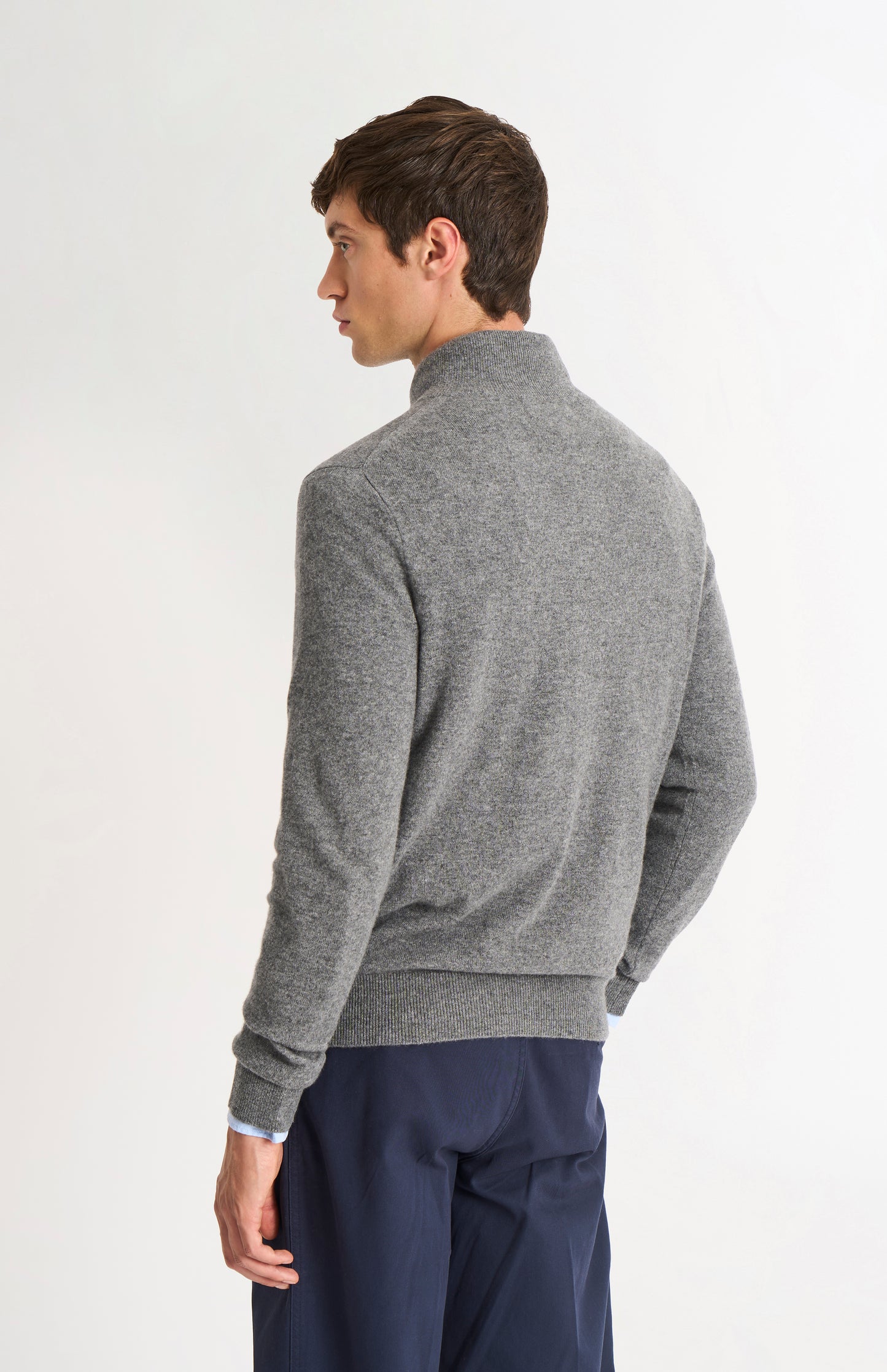 Men's Classic Qtr Zip Cashmere Jumper In Light Grey Melange
