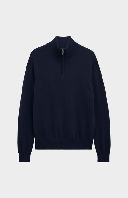 Men's Classic Qtr Zip Cashmere Jumper In Navy Blue
