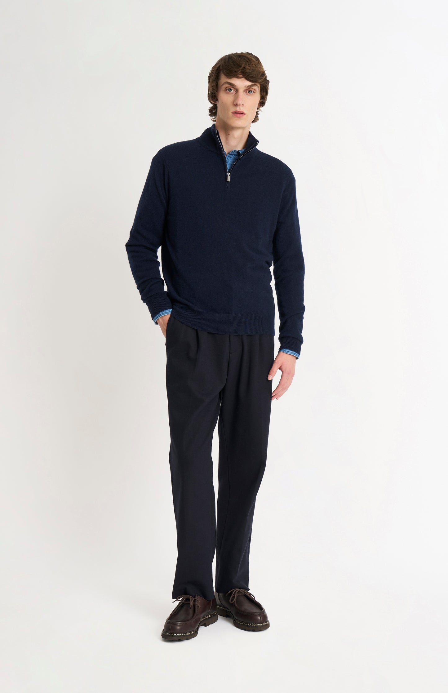 Men's Classic Qtr Zip Cashmere Jumper In Navy Blue