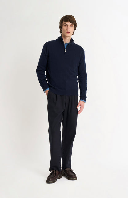 Men's Classic Qtr Zip Cashmere Jumper In Navy Blue