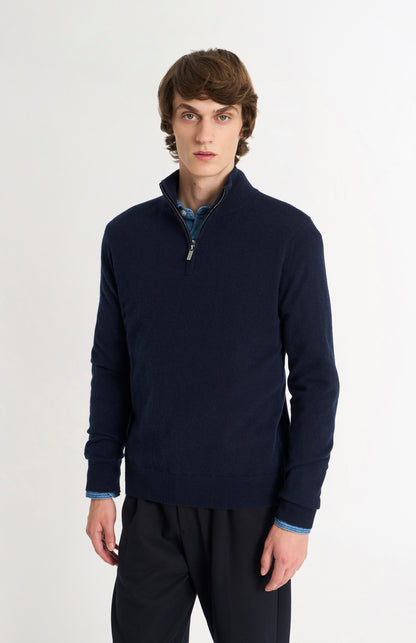Men's Classic Qtr Zip Cashmere Jumper In Navy Blue