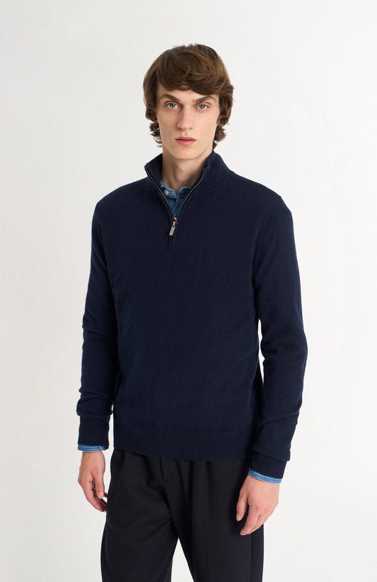 Men's Classic Qtr Zip Cashmere Jumper In Navy Blue