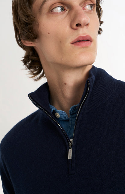 Men's Classic Qtr Zip Cashmere Jumper In Navy Blue