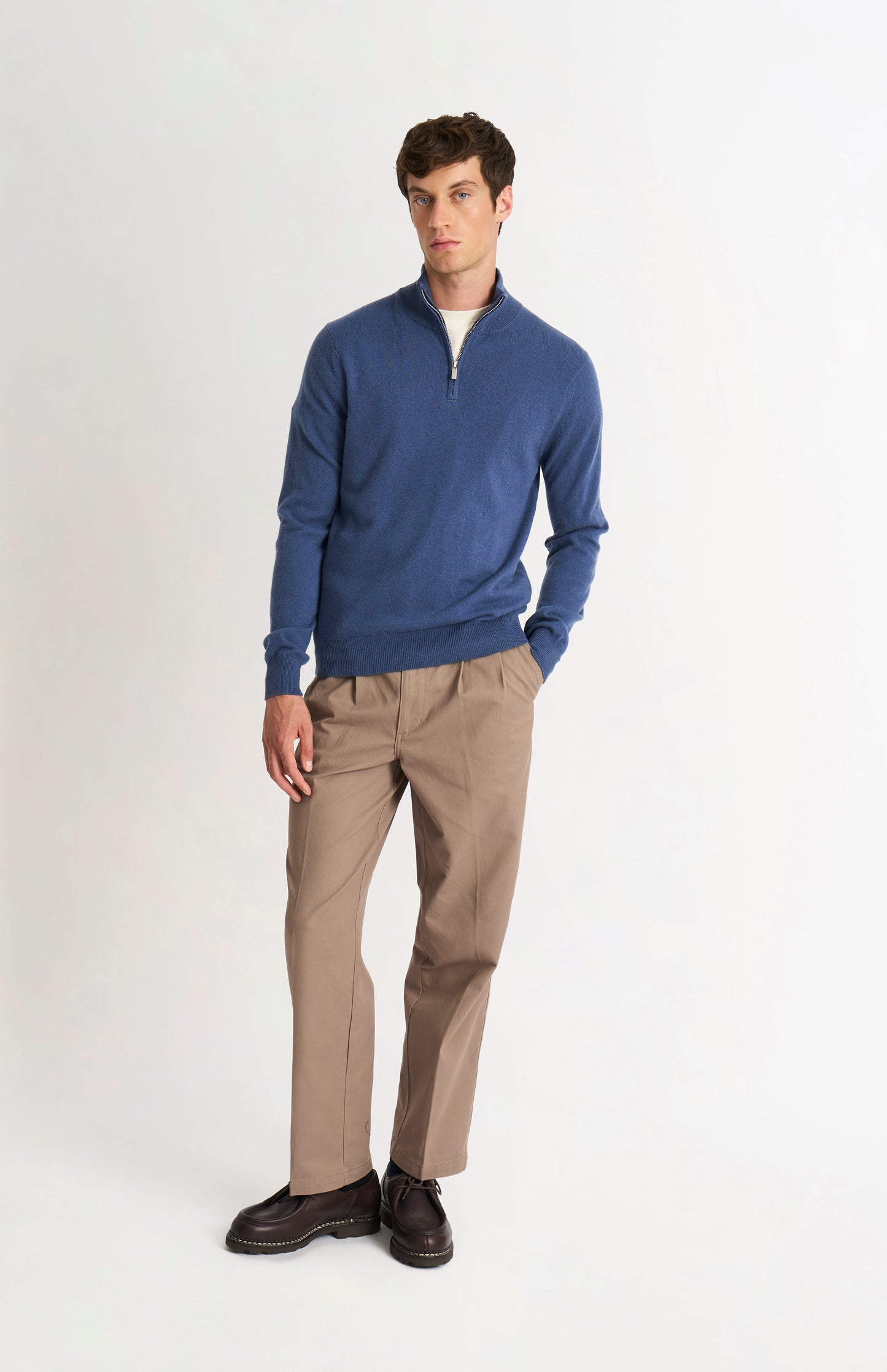 Men's Classic Qtr Zip Cashmere Jumper In Bering Sea Blue