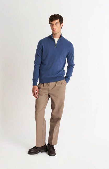 Men's Classic Qtr Zip Cashmere Jumper In Bering Sea Blue