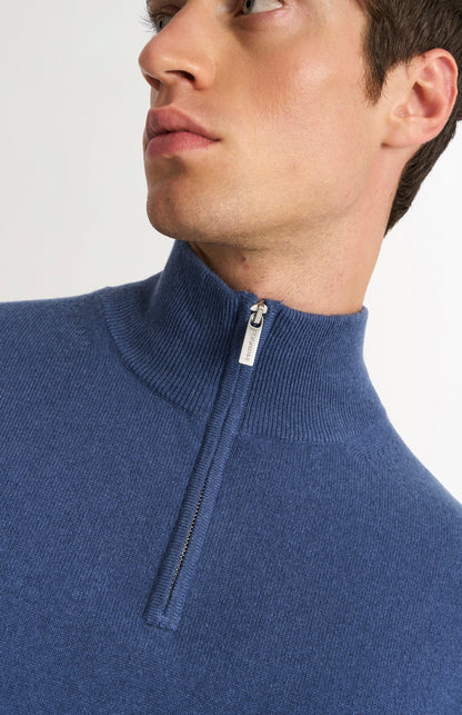 Men's Classic Qtr Zip Cashmere Jumper In Bering Sea Blue