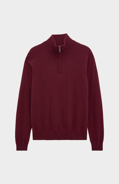 Men's Classic Qtr Zip Cashmere Jumper In Burgundy