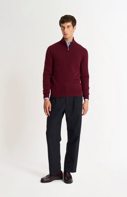 Men's Classic Qtr Zip Cashmere Jumper In Burgundy
