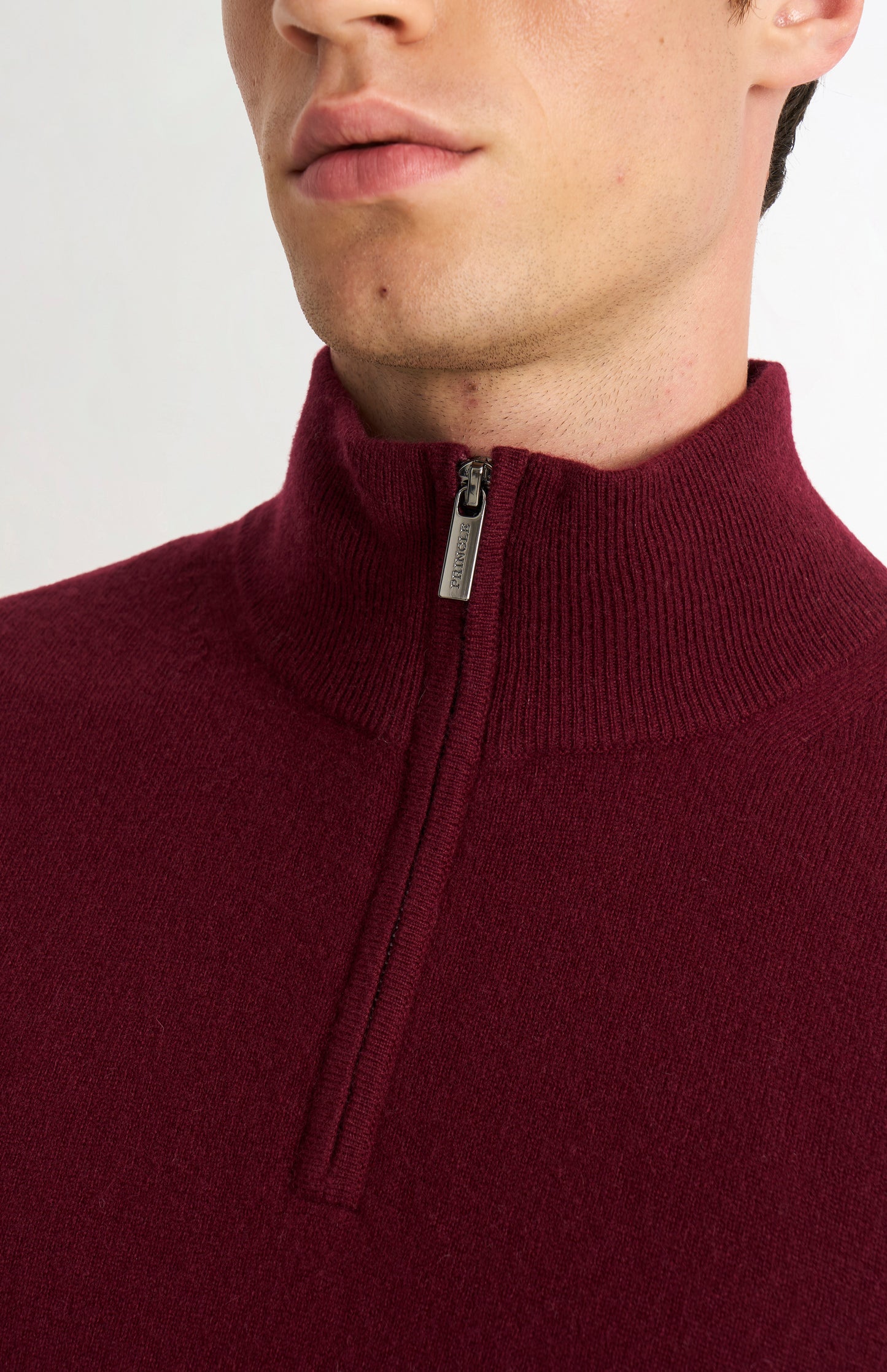 Men's Classic Qtr Zip Cashmere Jumper In Burgundy
