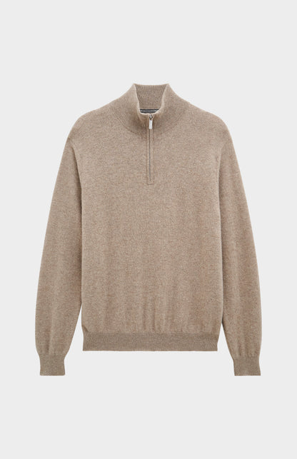 Men's Classic Qtr Zip Cashmere Jumper In Mushroom