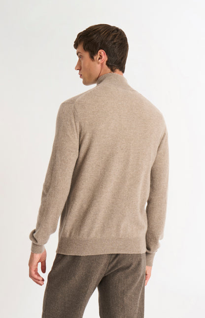 Men's Classic Qtr Zip Cashmere Jumper In Mushroom