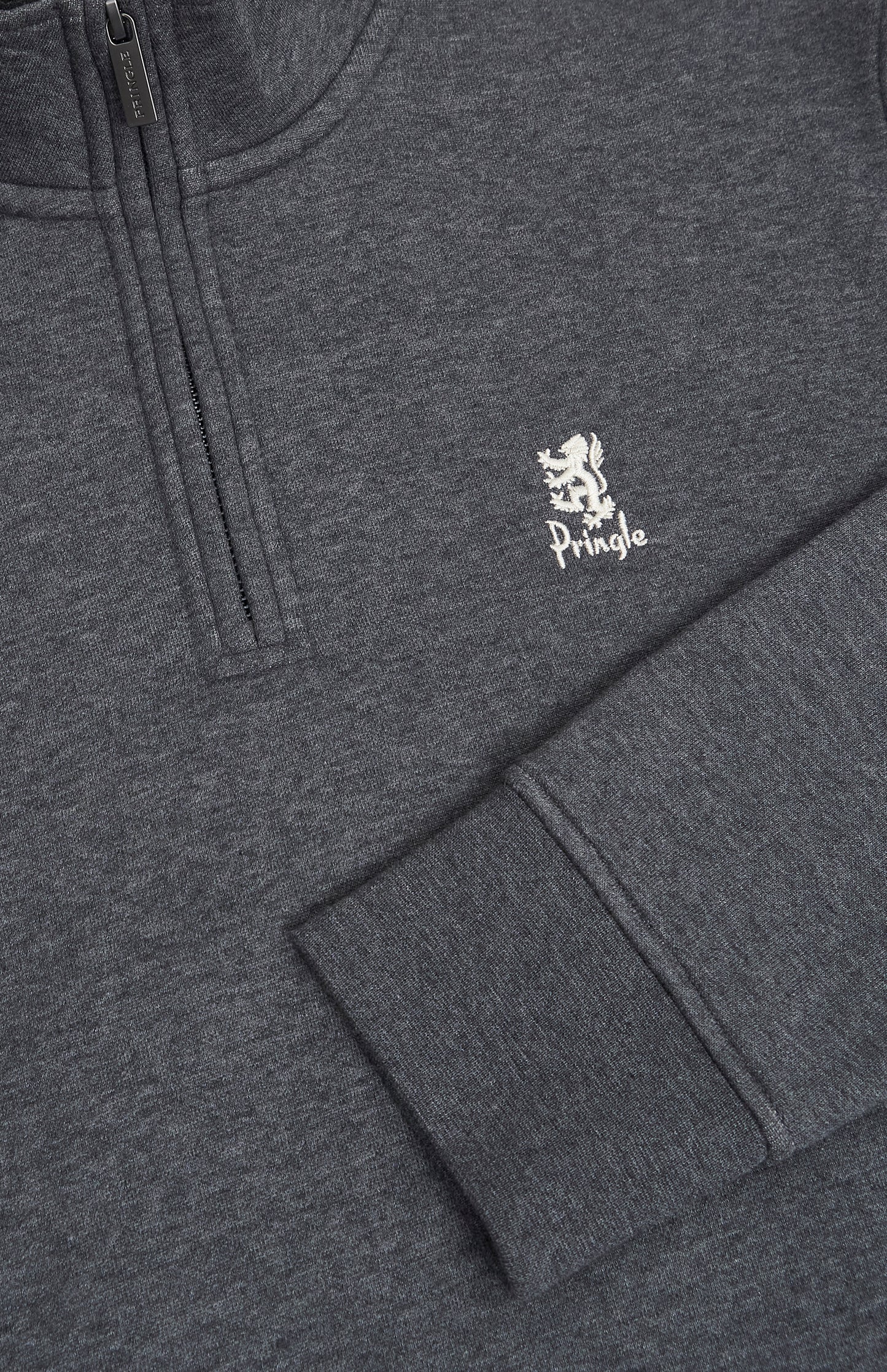 Pringle of Scotland Men's Qtr Zip Track Jumper In Charcoal Melange lion logo embroidery